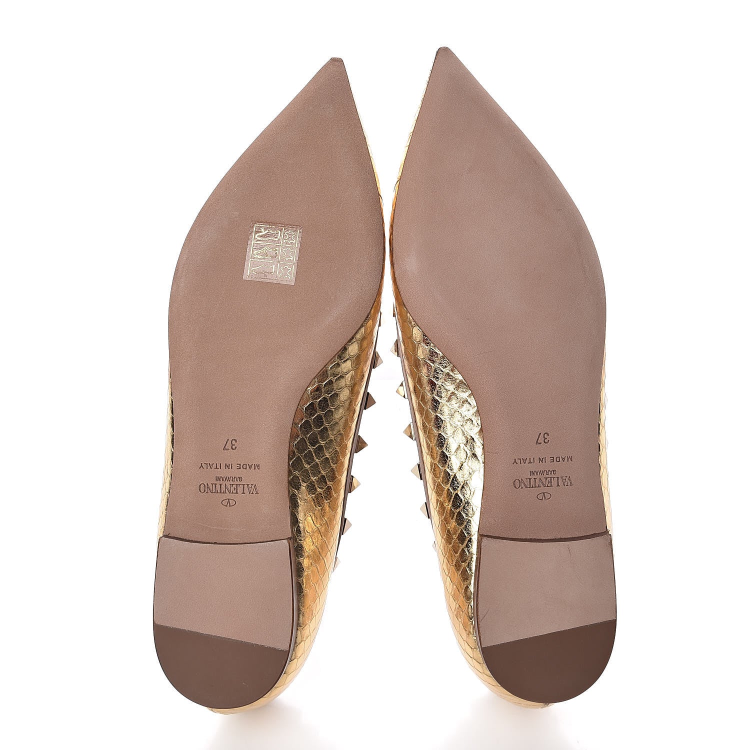 Valentino Garavani Metallic Elaphe Rockstud Ballerina Flats 37 Gold Poudre 5 of 10
