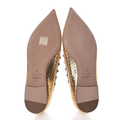 Valentino Garavani Metallic Elaphe Rockstud Ballerina Flats 37 Gold Poudre 5 of 10