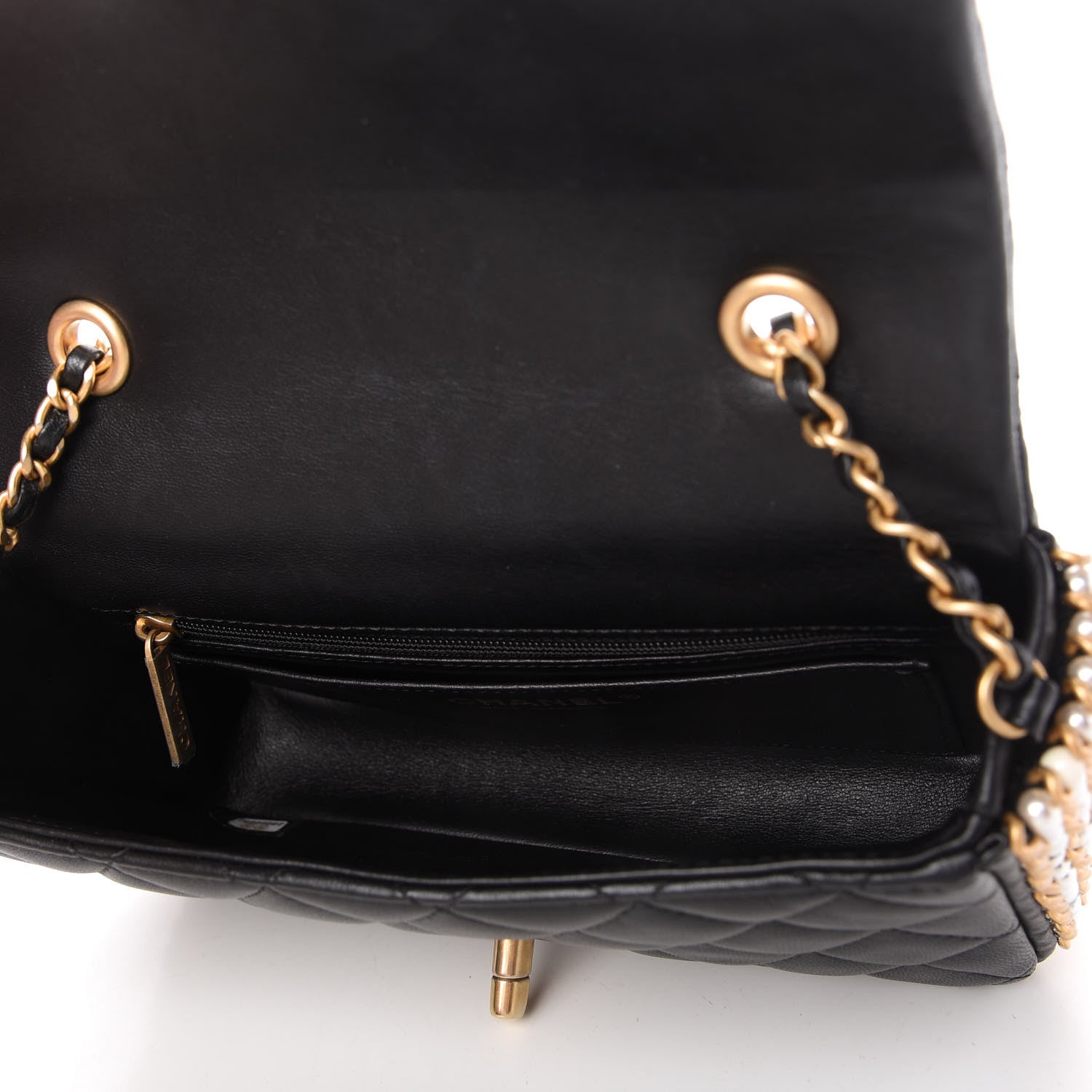 Chanel Lambskin Quilted Mini River of Pearls Flap Bag Black 5 of 10