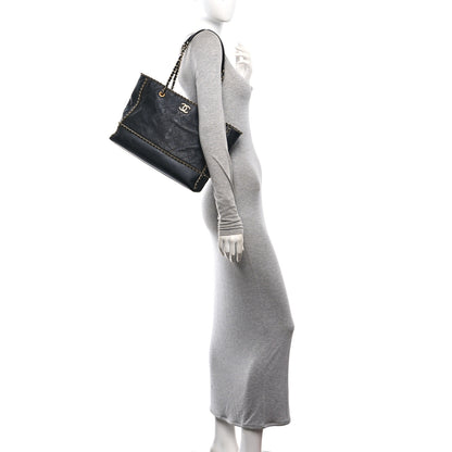 Chanel Calfskin Quilted Chain Lines Shopping Tote Black 2 of 10