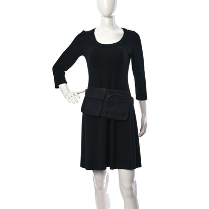 Gucci Denim Monogram Double Pocket Belt Bag Black 3 of 12