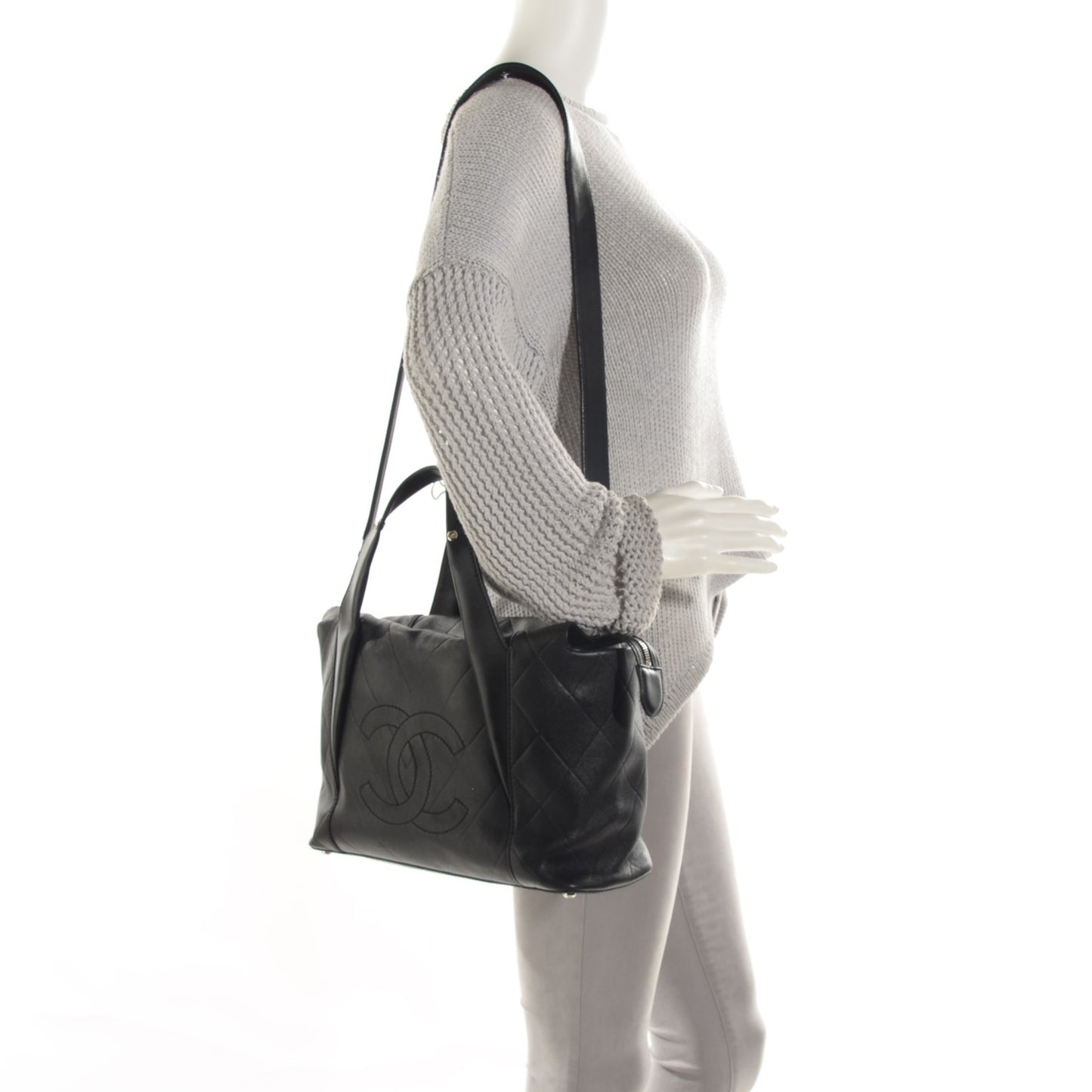 Calfskin CC Chevron All Day Long CC Bag Black