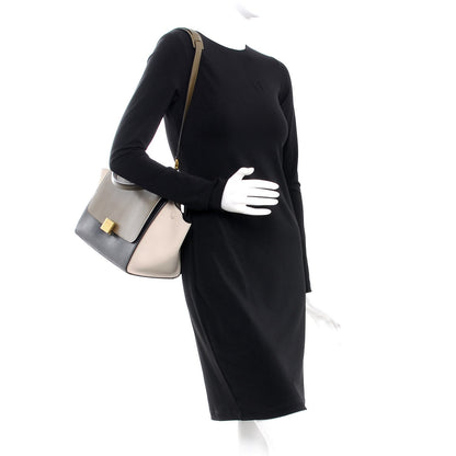 Celine Sleek Calfskin Small Tri-Color Trapeze Moss Green 2 of 11
