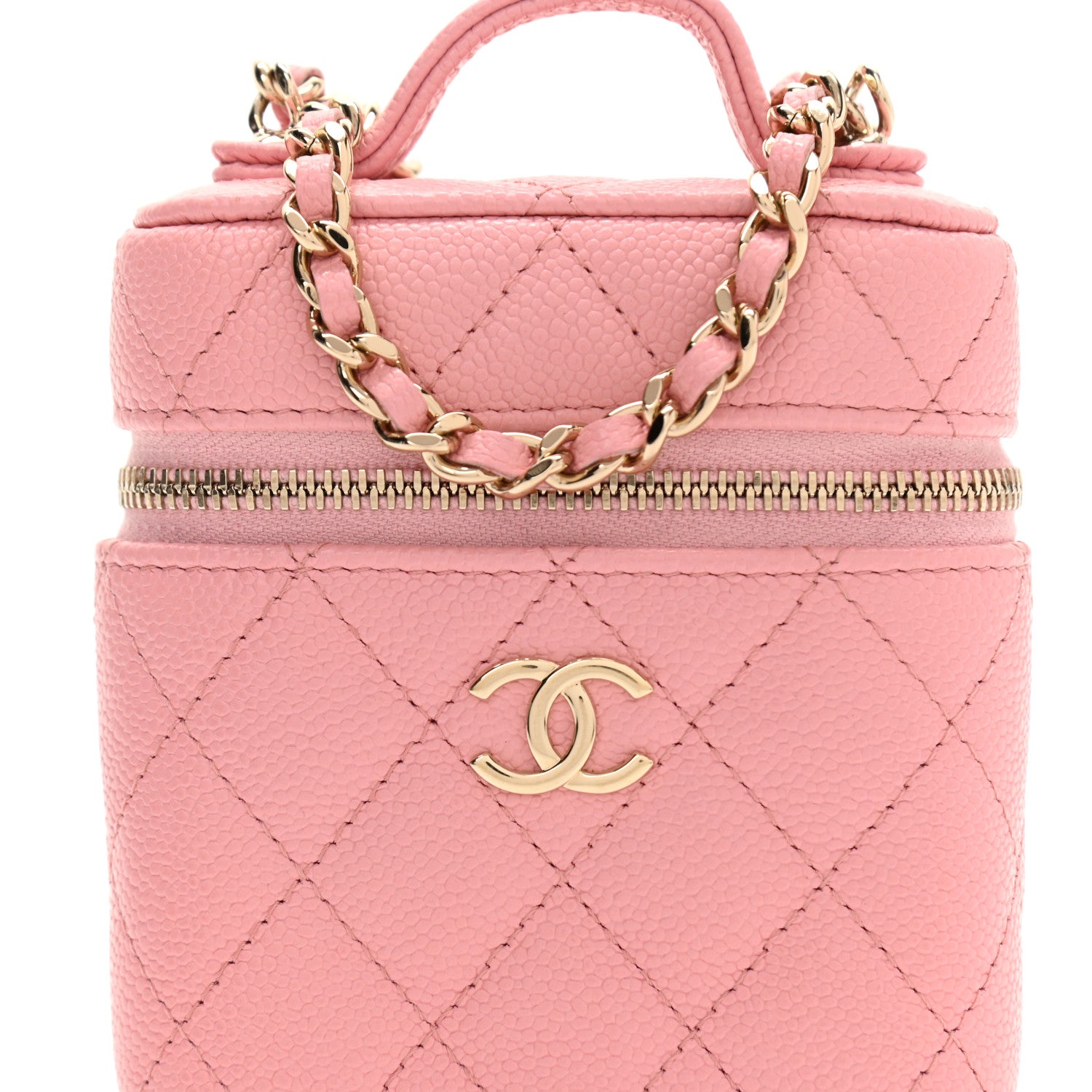 Chanel Caviar Quilted Small Handle With Care Vanity Case With Chain Pink 8 of 10