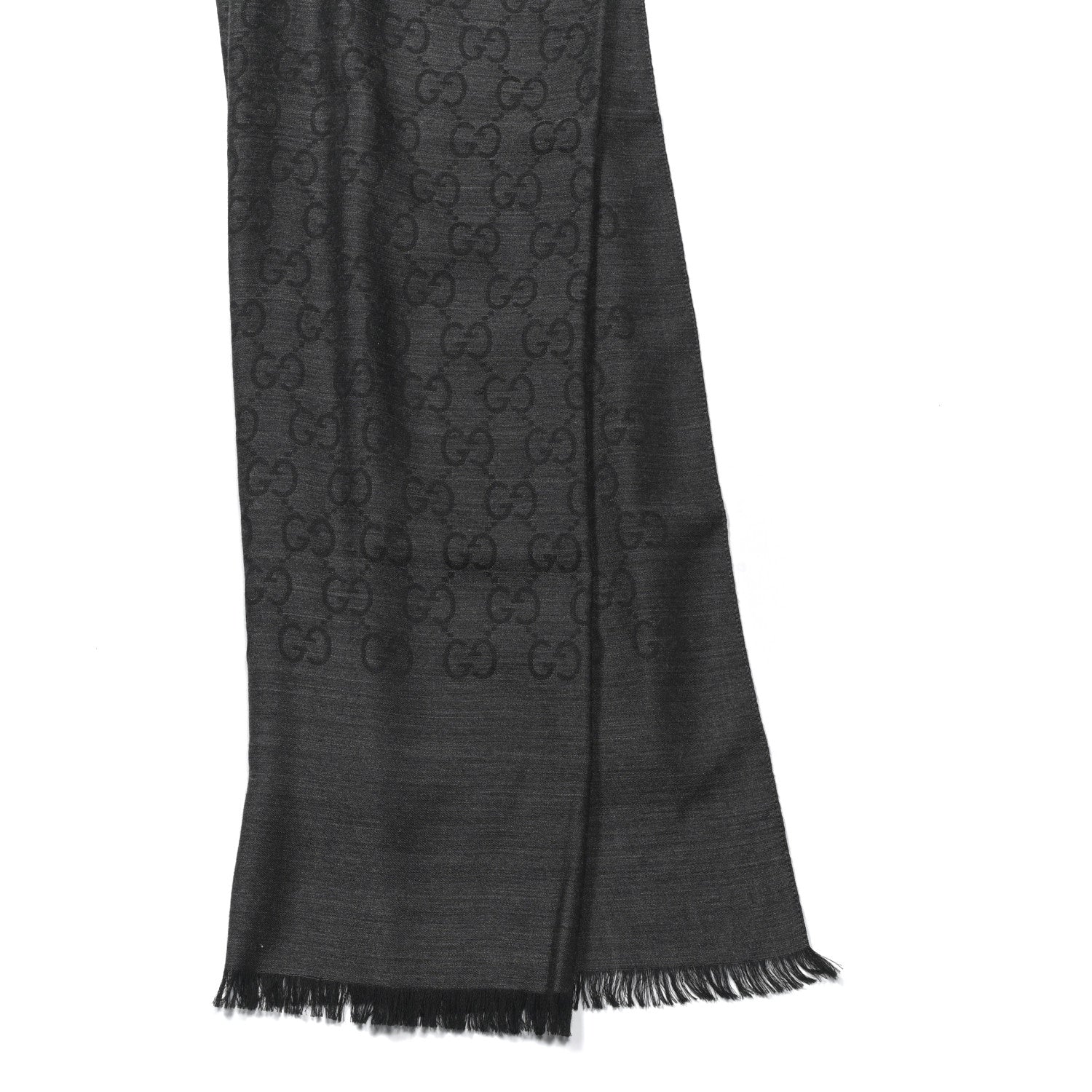Gucci Wool Silk GG Monogram GGNat Scarf Black Anthracite 2 of 4