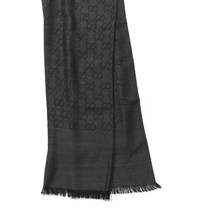 Gucci Wool Silk GG Monogram GGNat Scarf Black Anthracite 2 of 4