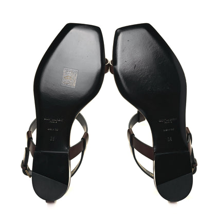 Saint Laurent Calfskin Cassandra Monogram Sandals 38 Brown 5 of 10