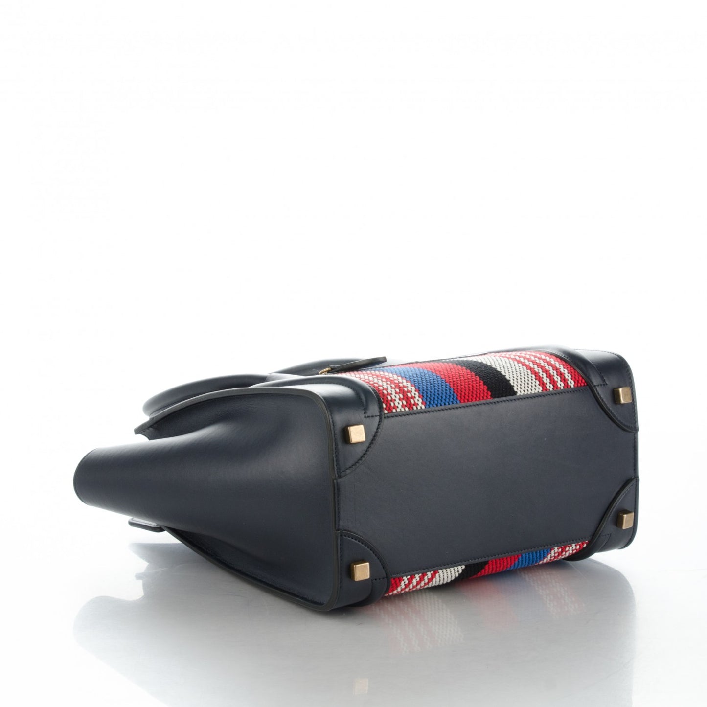 Smooth Calfskin Striped Canvas Micro Luggage Navy Blue