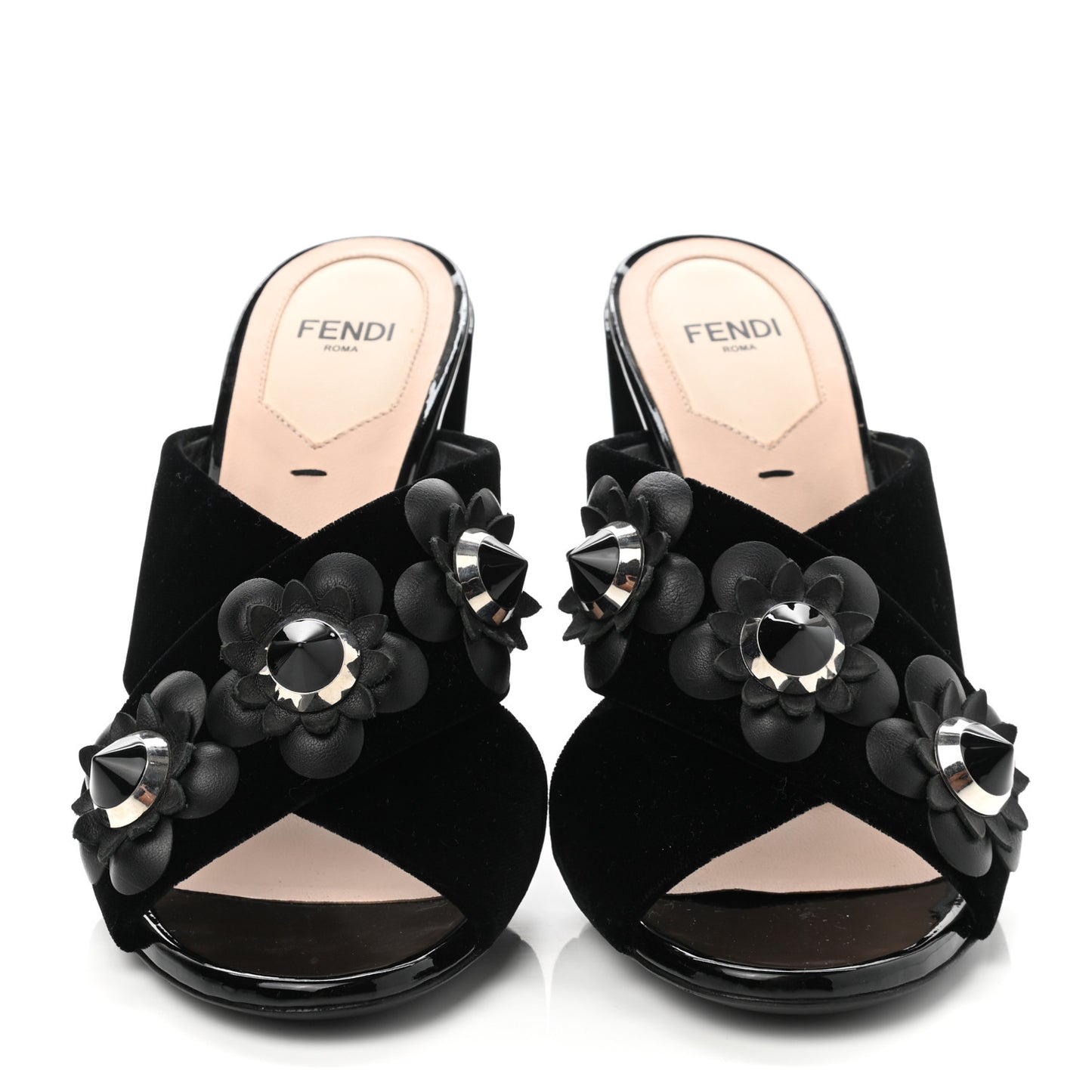 Patent Velvet Flowerland Studded Elsa Sandals 37 Black