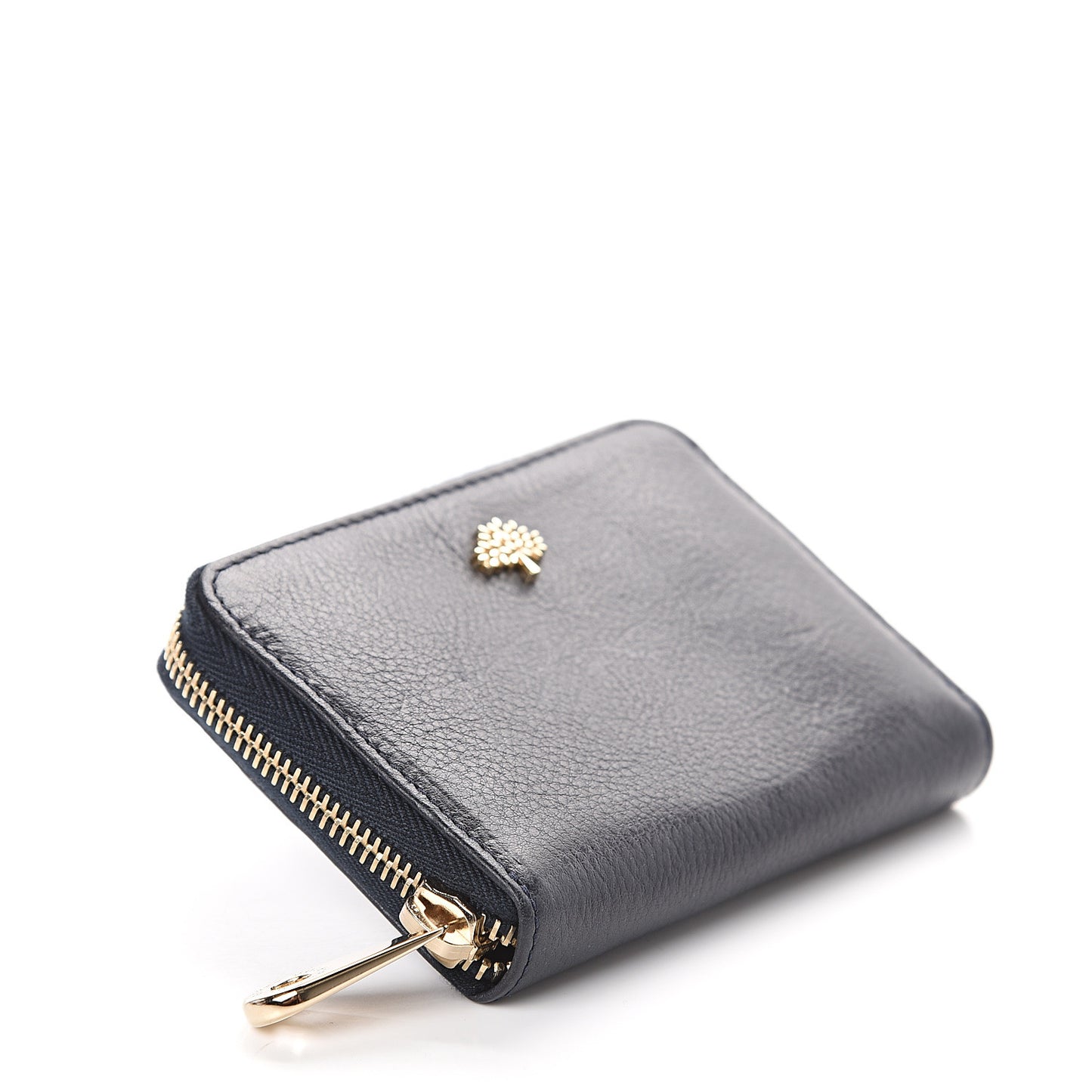 Small Classic Grain Compact Zip Wallet Midnight Blue