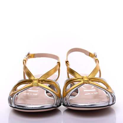 Gucci Metallic Nappa Crystal Zephyra Slingback Low Heel Sandals 35 Silver Gold 2 of 9