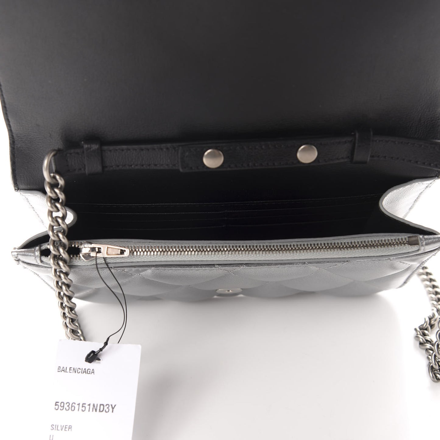 Metallic Calfskin Quilted Touch B Wallet On Chain Silver