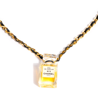 Chanel Suede N°5 Perfume Necklace Gold Black 1 of 5