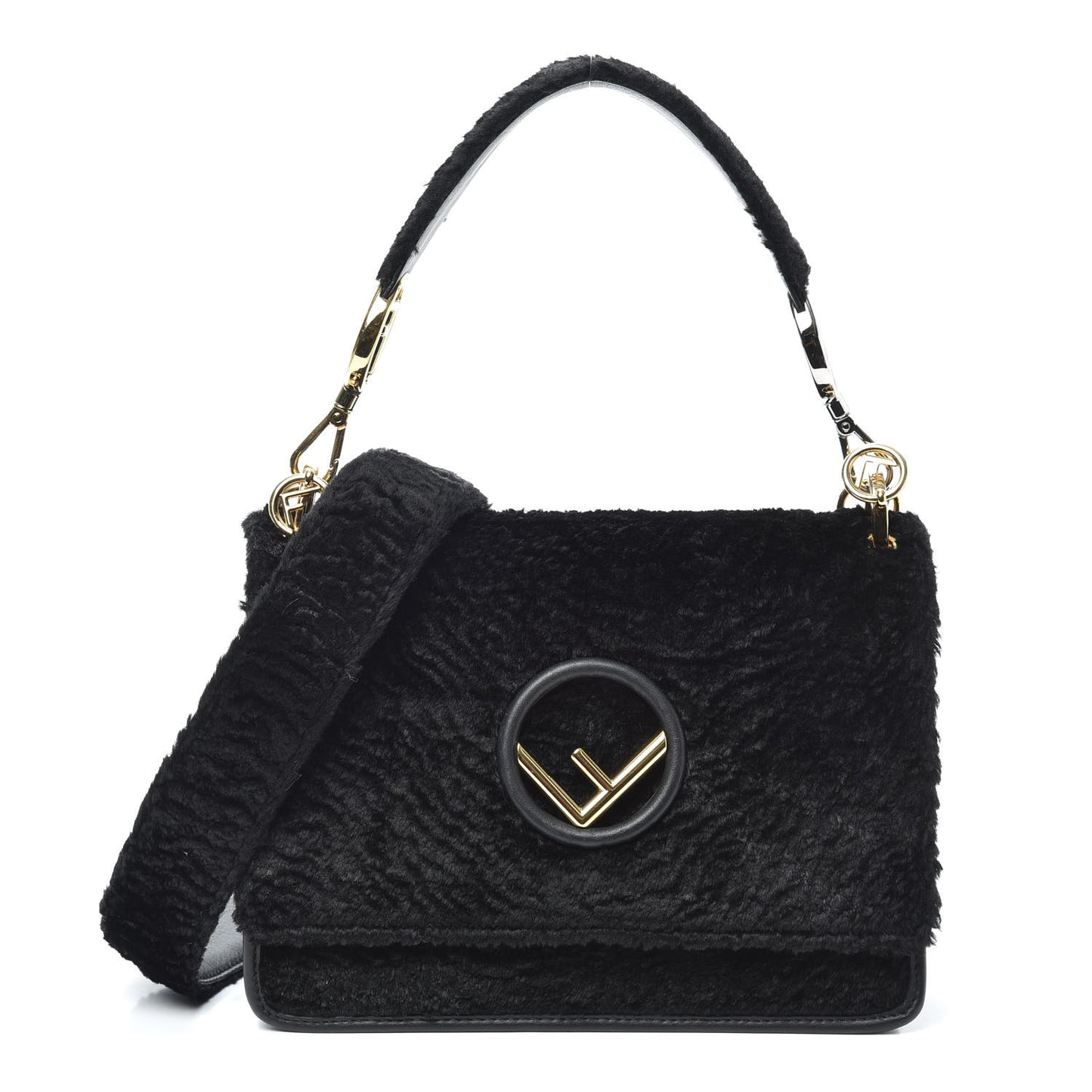 Velluto Astrakan Vitello Dolce F is Fendi Kan I Shoulder Bag Black