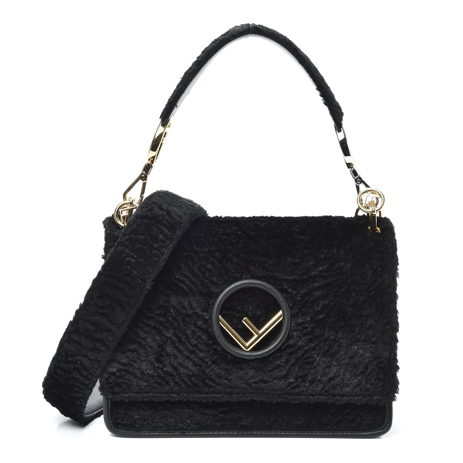 Fendi Velluto Astrakan Vitello Dolce F is Fendi Kan I Shoulder Bag Black 1 of 8