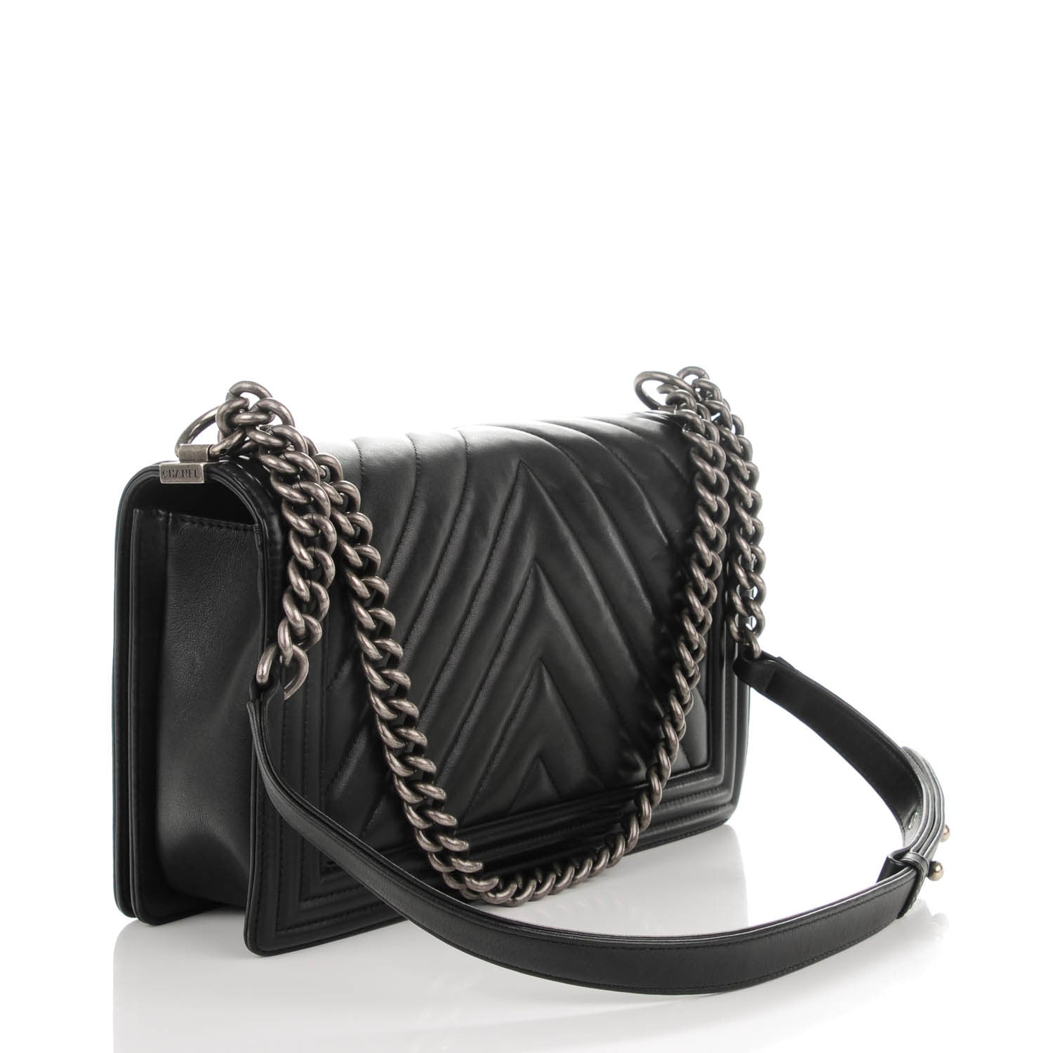Chanel Calfskin Chevron Quilted Medium Boy Flap Black 3 of 8