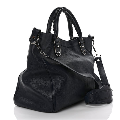 Balenciaga Chevre Silver Metallic Edge Hardware Velo Bleu Nuit Dark Sea 3 of 9