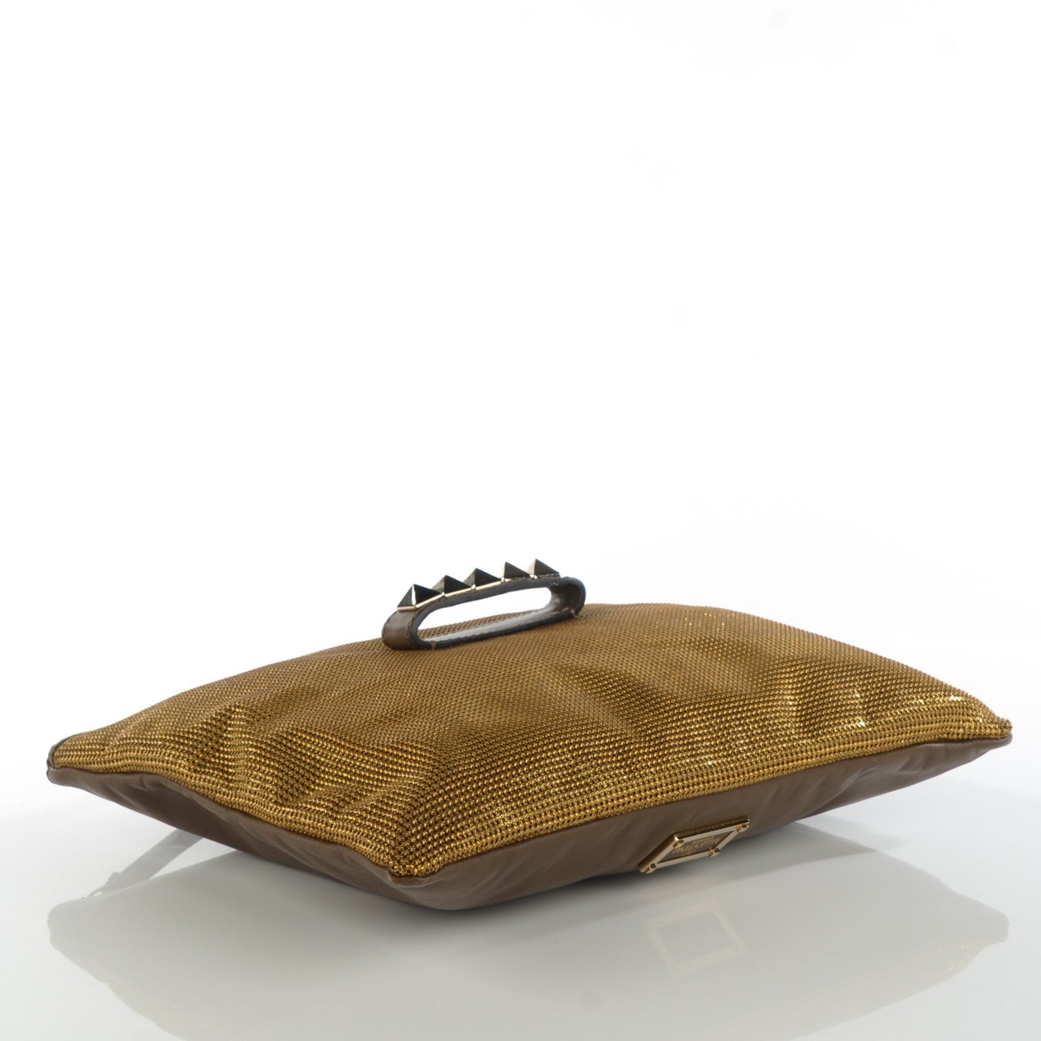 Valentino Garavani Metallic Mesh Vitello Rockstud Clutch Gold Dark Brown 4 of 6