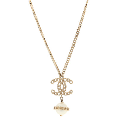 Chanel Metal Pearl CC Chain Drop Pendant Necklace Gold 1 of 4