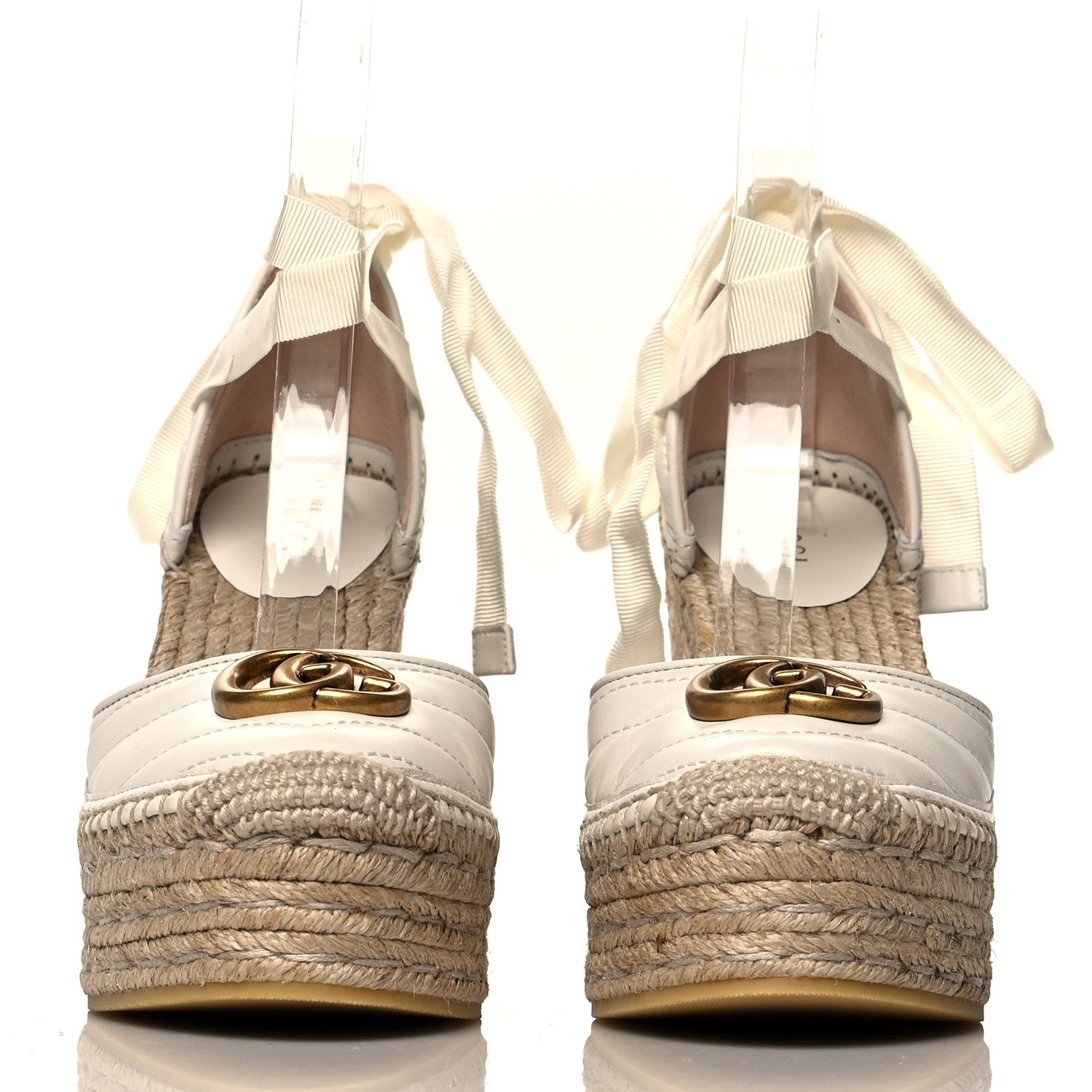 Gucci Nappa Matelasse GG Marmont Ankle Wrap Platform 35/120mm Espadrille Wedges 35 Great White 2 of 8