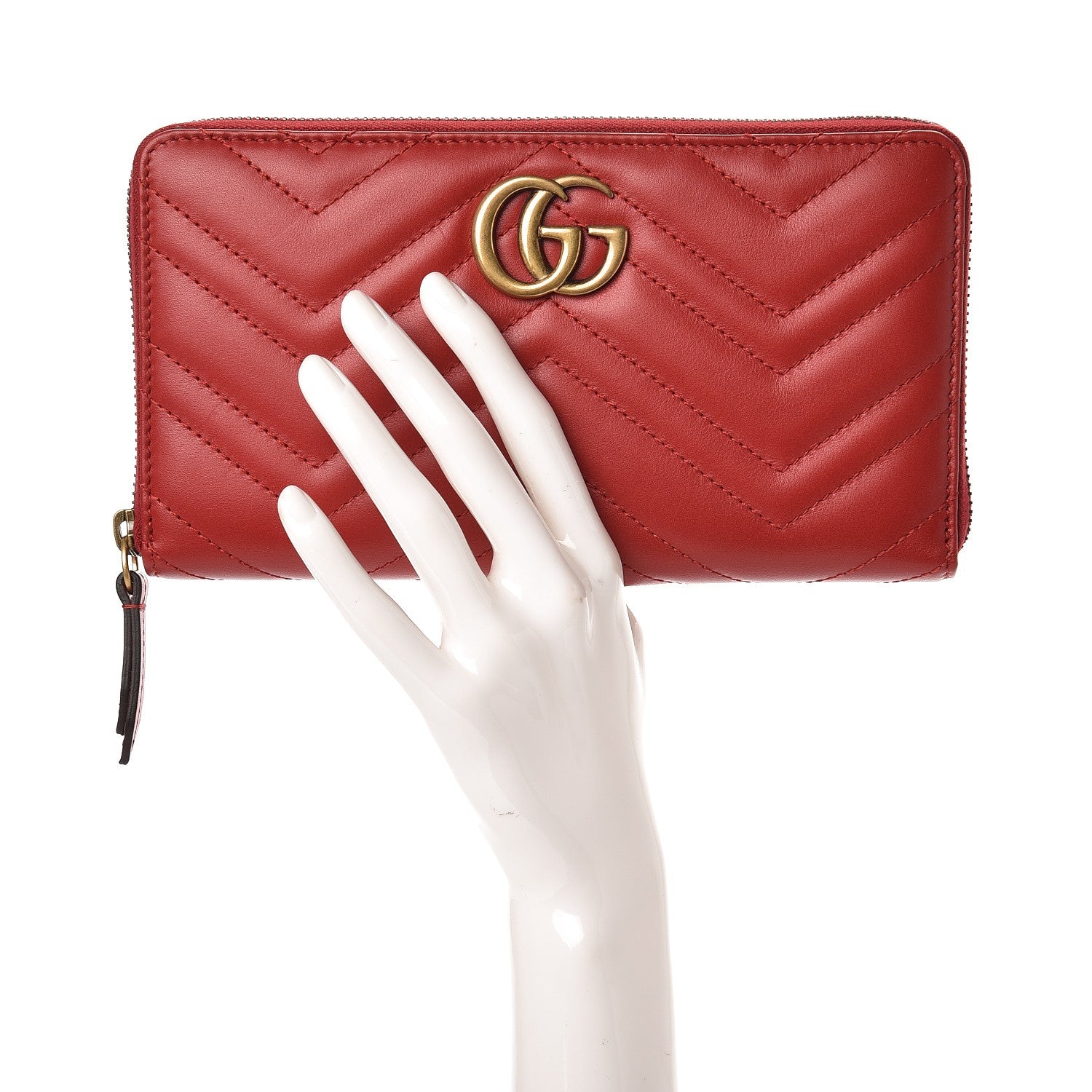 Gucci Calfskin Matelasse GG Marmont Zip Around Organizer Wallet Hibiscus Red 2 of 9