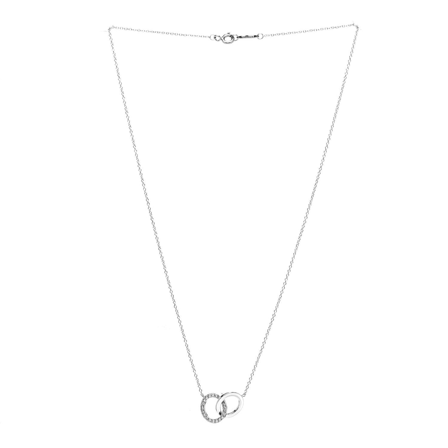 18K White Gold Diamond Double Interlocking Circles Pendant Necklace