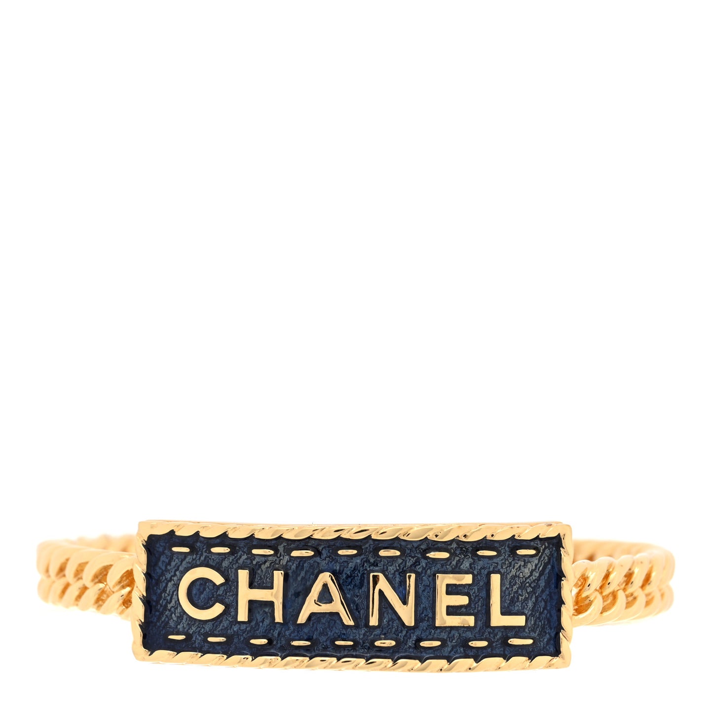Metal Enamel Denim Logo Cuff Bracelet S Gold Blue