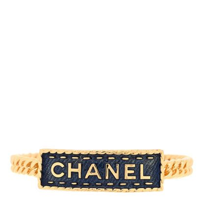 Chanel Metal Enamel Denim Logo Cuff Bracelet S Gold Blue 1 of 5