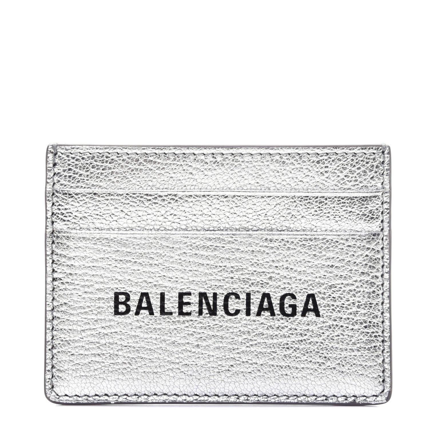 Balenciaga Metallic Goatskin Logo Everyday Multi Card Case Argent Black 1 of 8