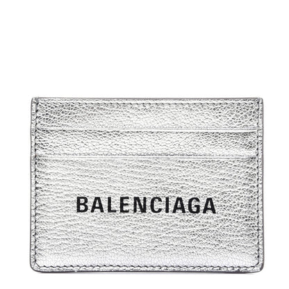 Balenciaga Metallic Goatskin Logo Everyday Multi Card Case Argent Black 1 of 8