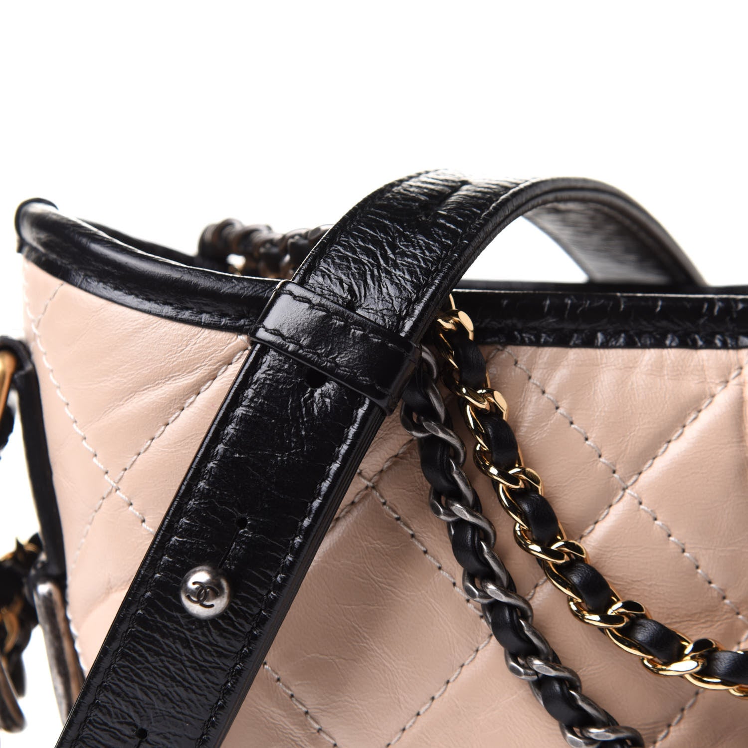 Chanel Aged Calfskin Quilted Small Gabrielle Hobo Beige Black 8 of 10