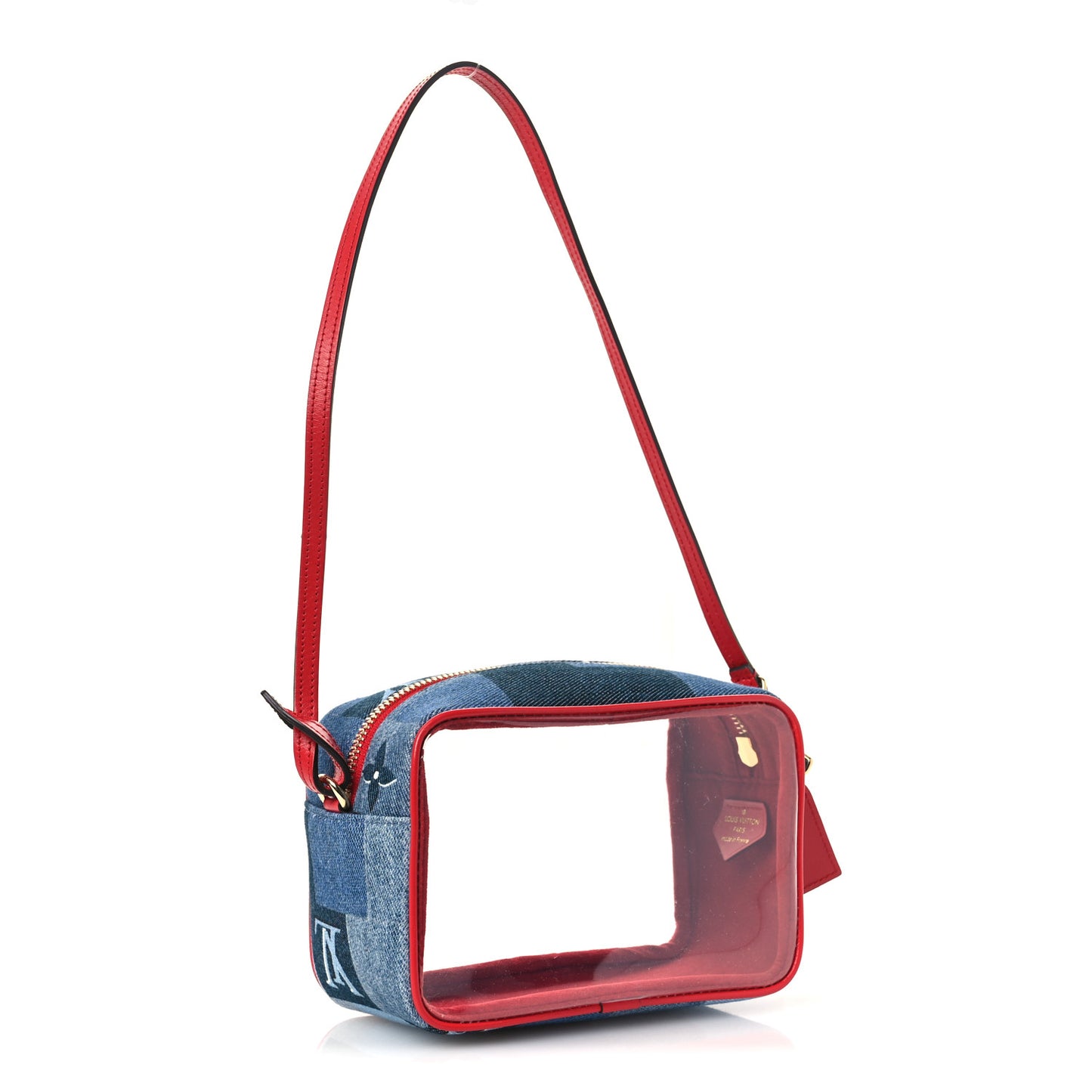 Denim Damier Monogram Patchwork PVC Beach Pouch Blue Rouge