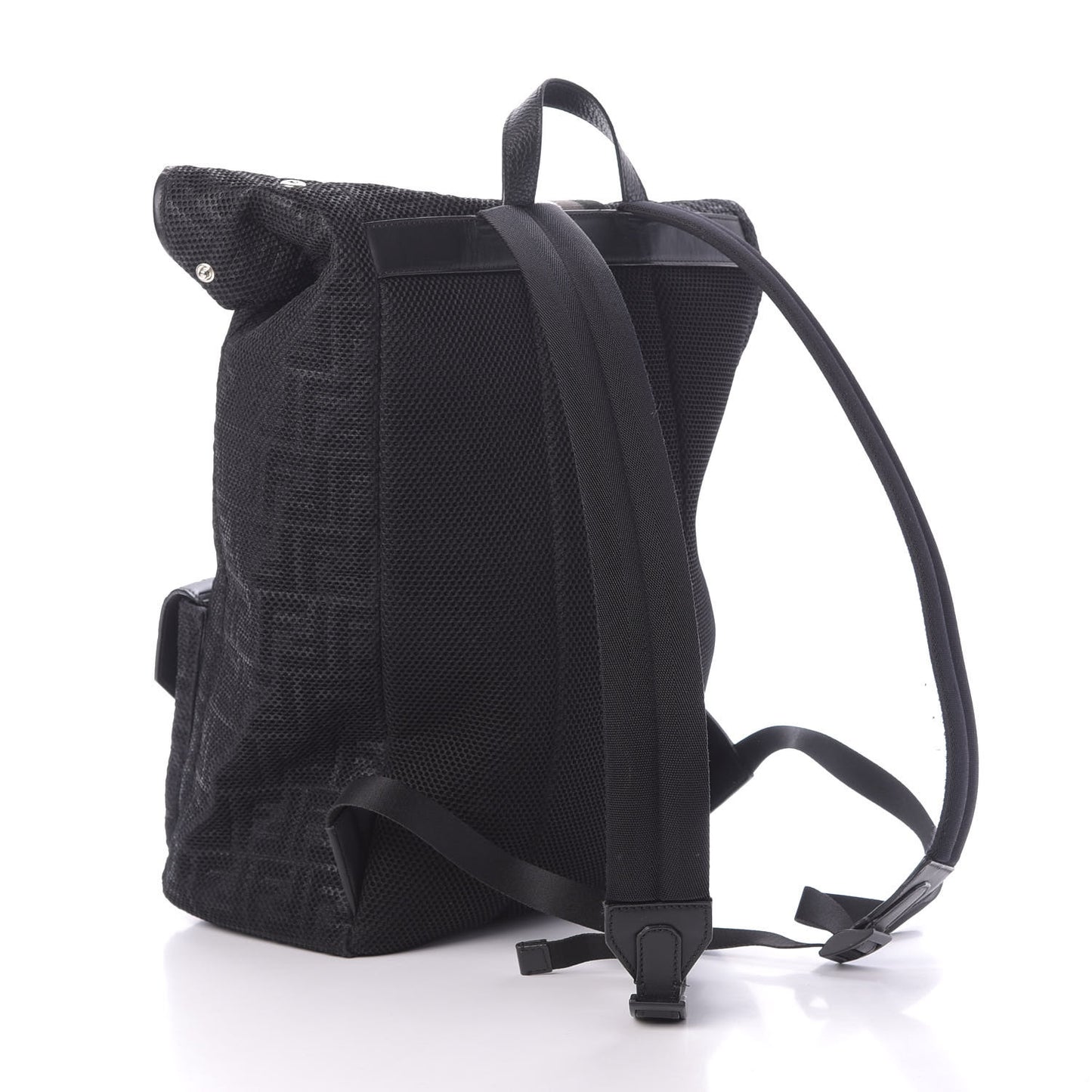 Mesh Cuoio Romano Vitello Stampa FF 1974 Embossed Logo Plate Backpack Black