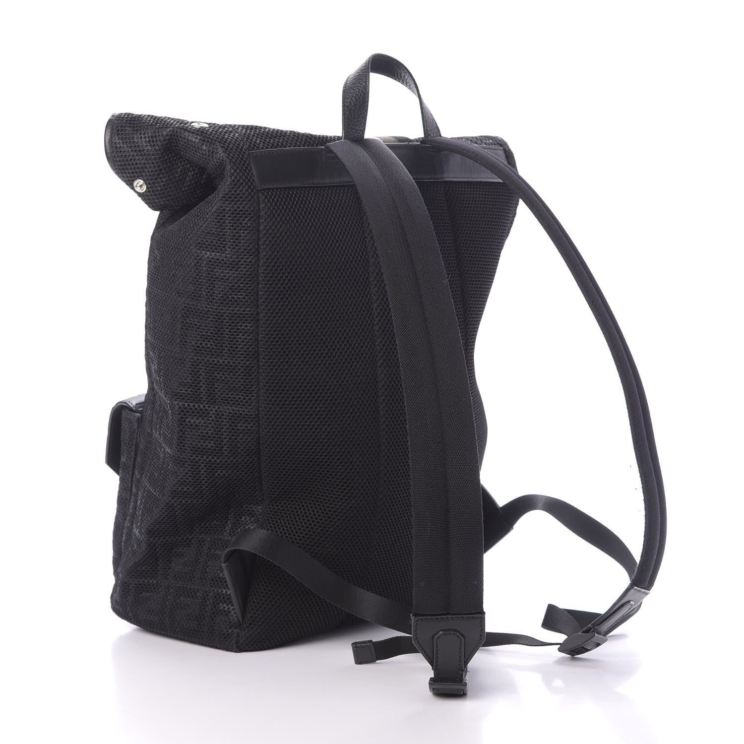 Fendi Mesh Cuoio Romano Vitello Stampa FF 1974 Embossed Logo Plate Backpack Black 2 of 9