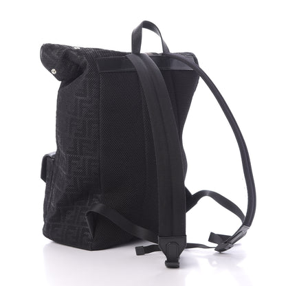 Fendi Mesh Cuoio Romano Vitello Stampa FF 1974 Embossed Logo Plate Backpack Black 2 of 9