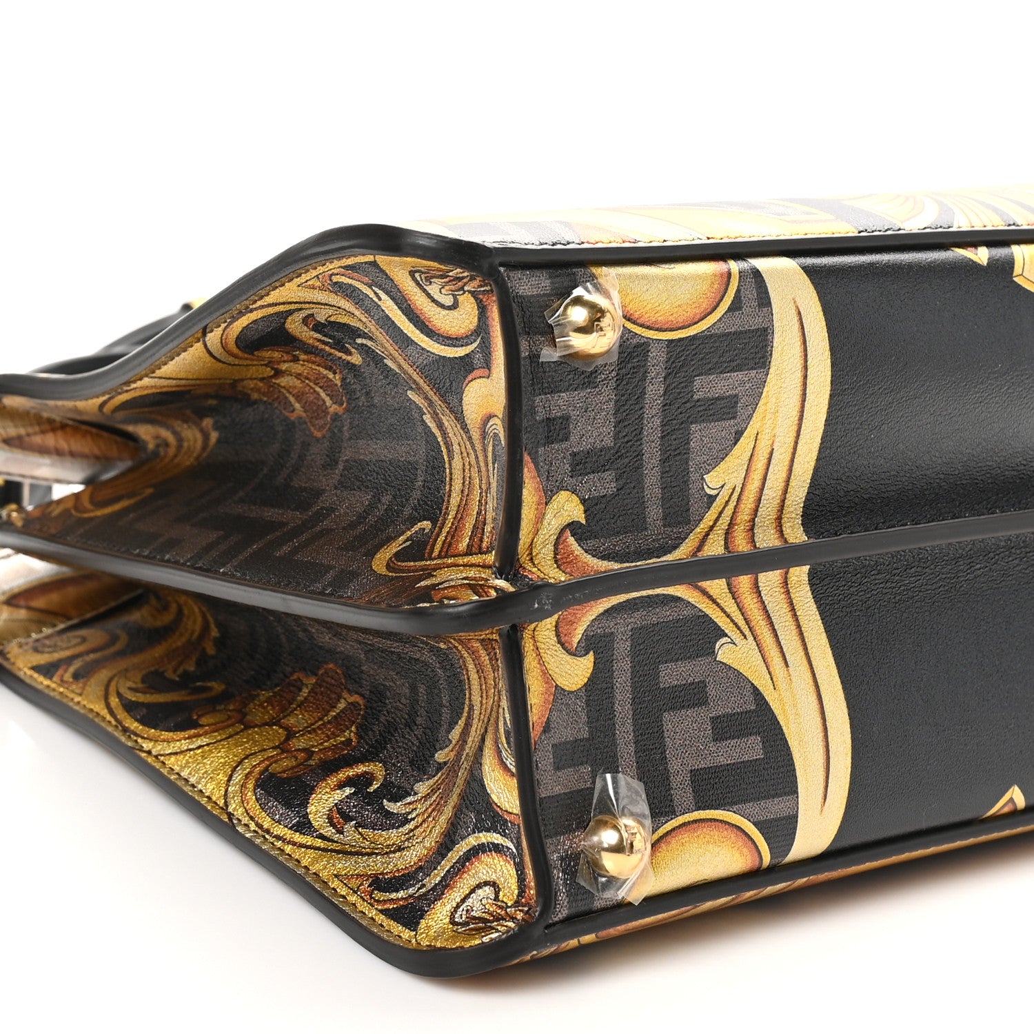 Fendi X VERSACE Vitello Seta Nappa Fendace FF Baroque Medium Peekaboo I SEE U Satchel Tobacco Black Gold 9 of 10