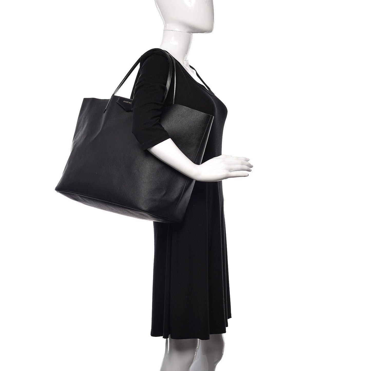 Textured Coated Canvas Peacock Print Large Antigona Tote Black