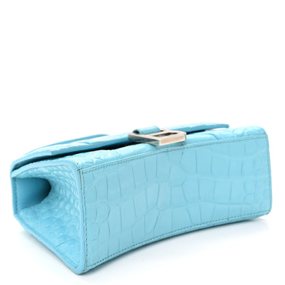 Balenciaga Shiny Calfskin Crocodile Embossed Hourglass Top Handle Bag XS Azur 4 of 11