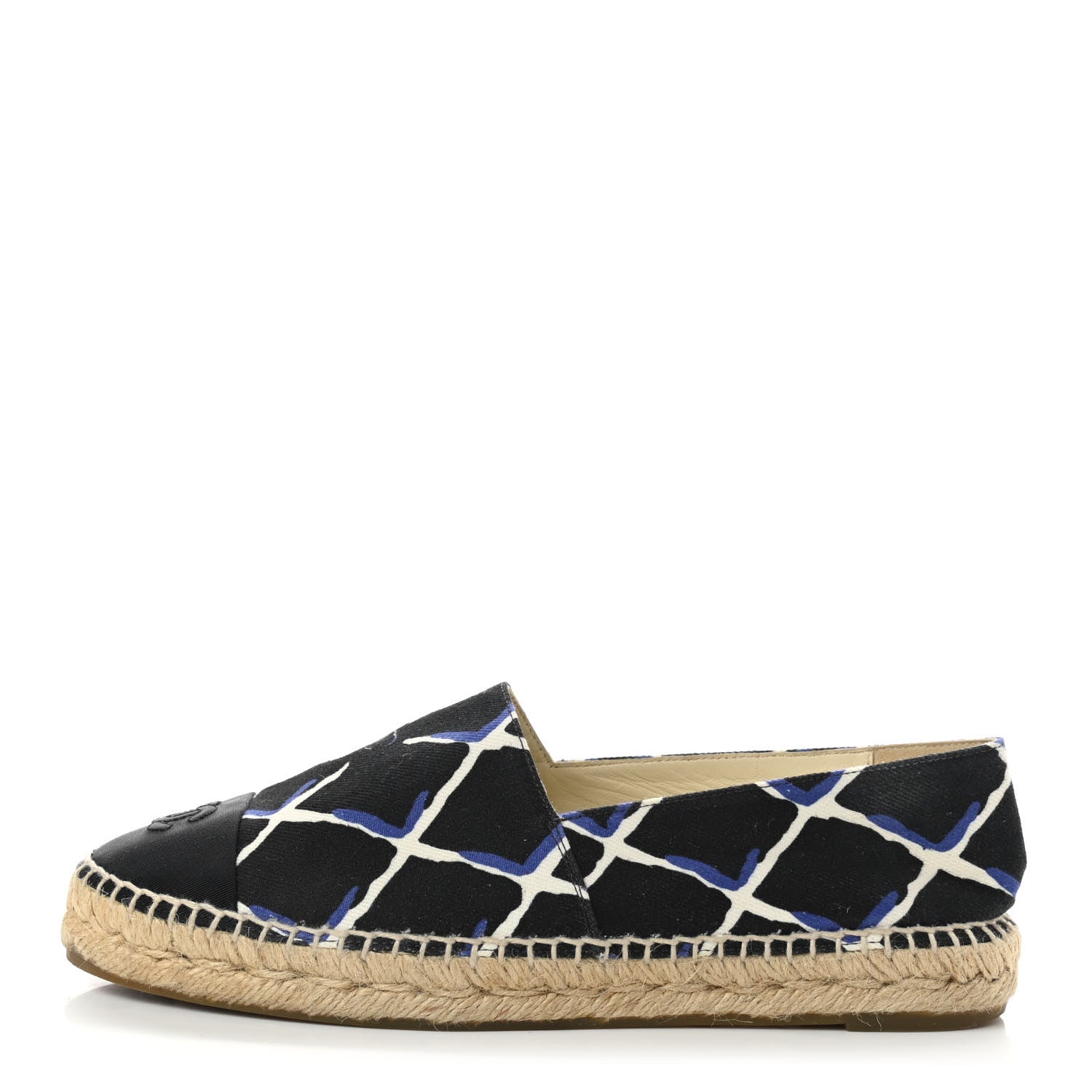 Chanel Printed Canvas Grosgrain Espadrilles 39 Blue Black 1 of 9