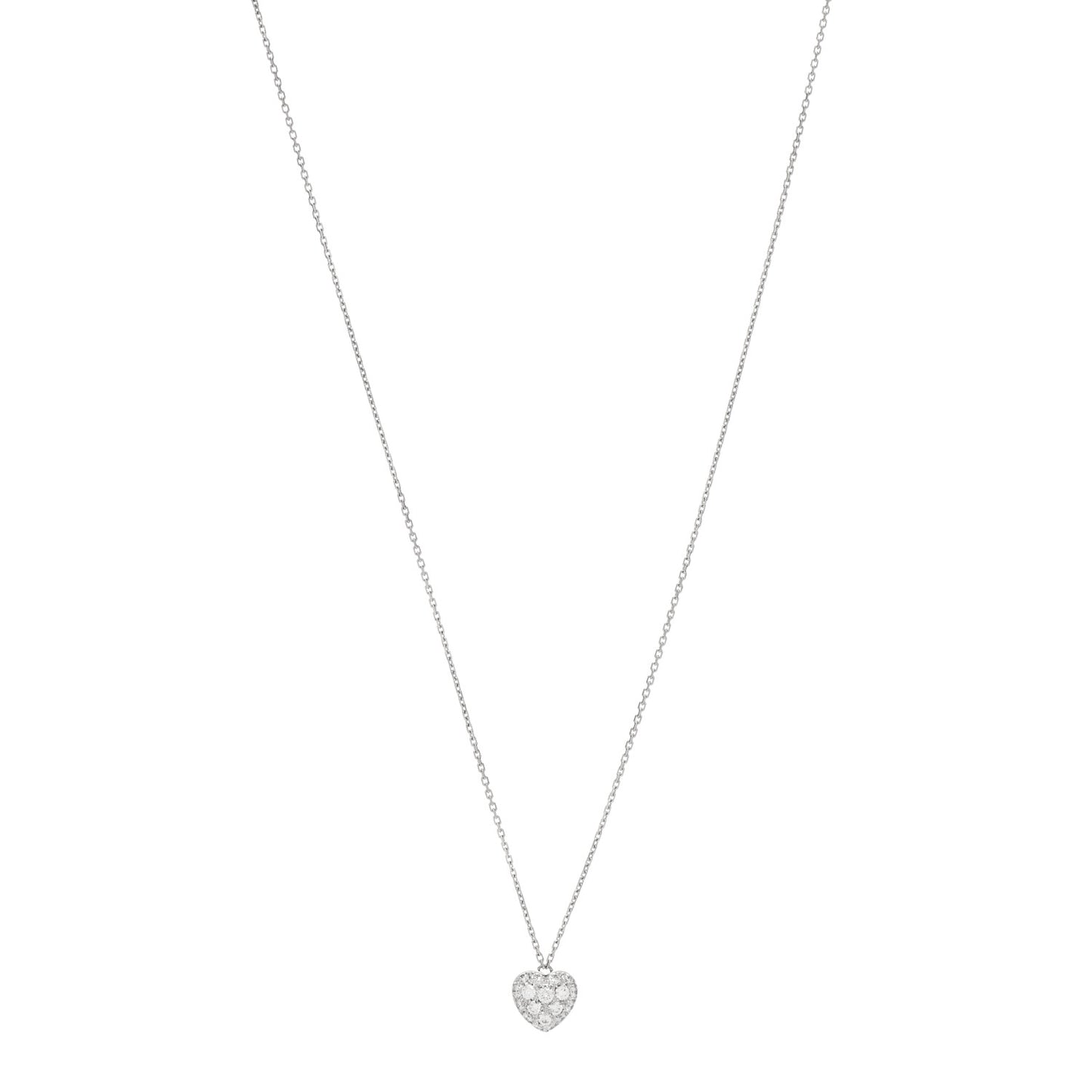 18K White Gold Diamond Heart Paved Pendant Necklace