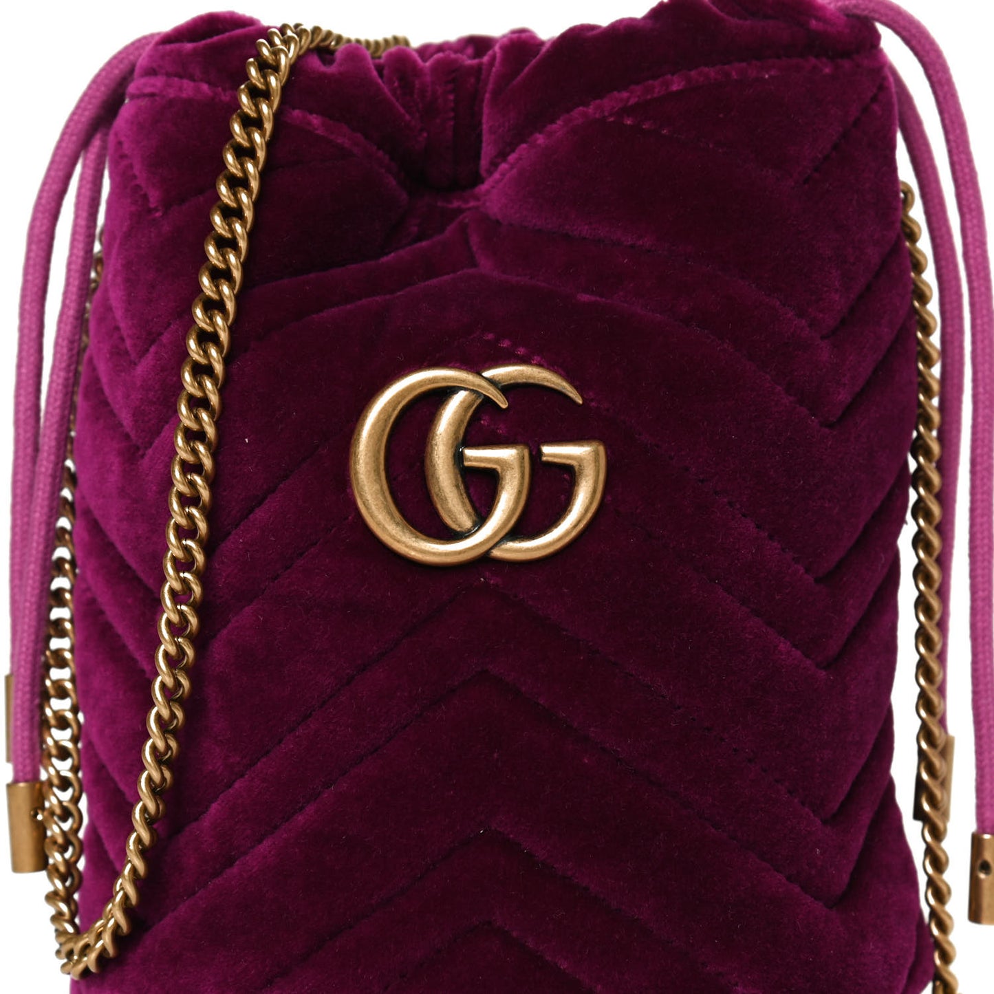 Velvet Matelasse Mini GG Marmont 2.0 Bucket Bag Fuchsia Violet Cyclamen