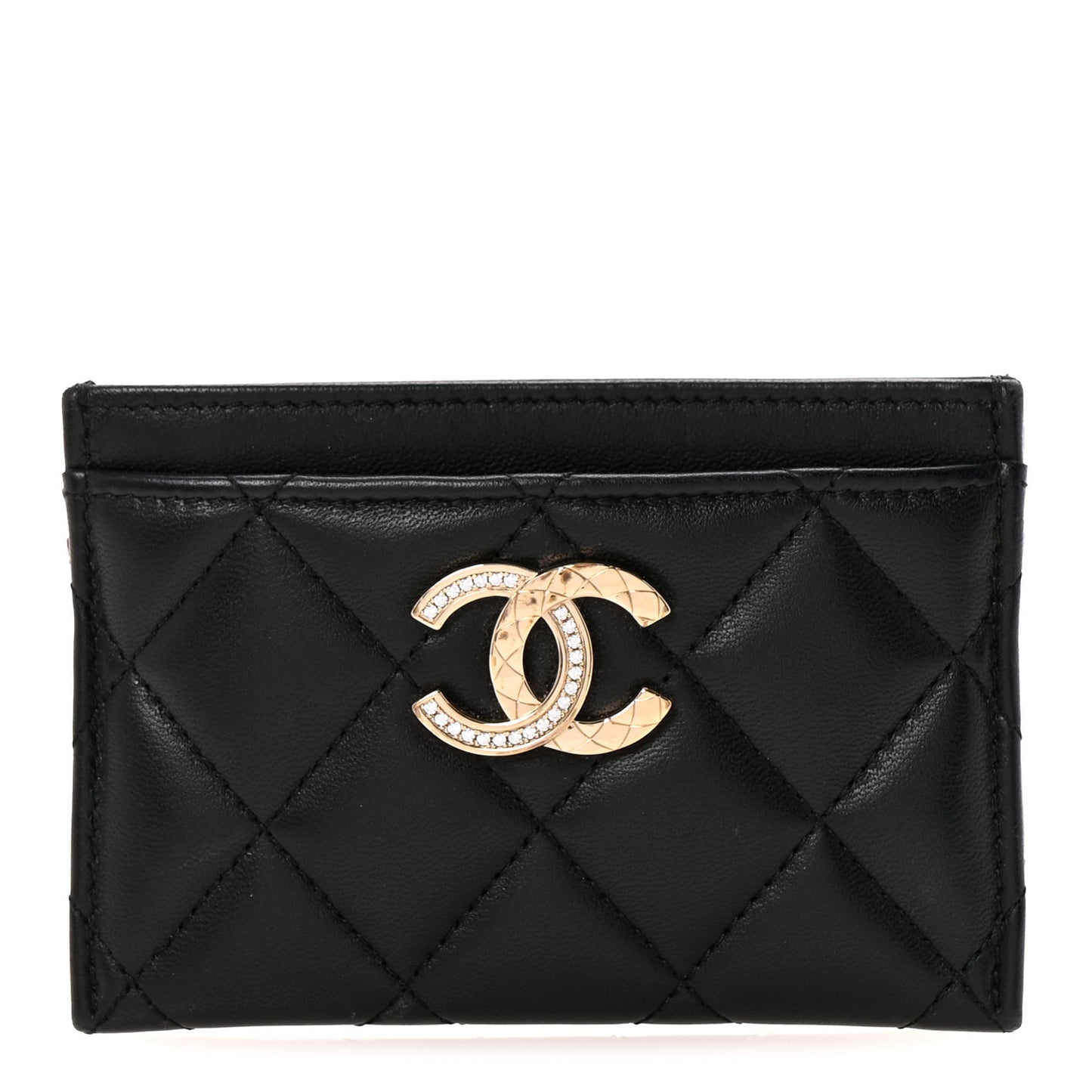 Lambskin Quilted Card Holder Black
