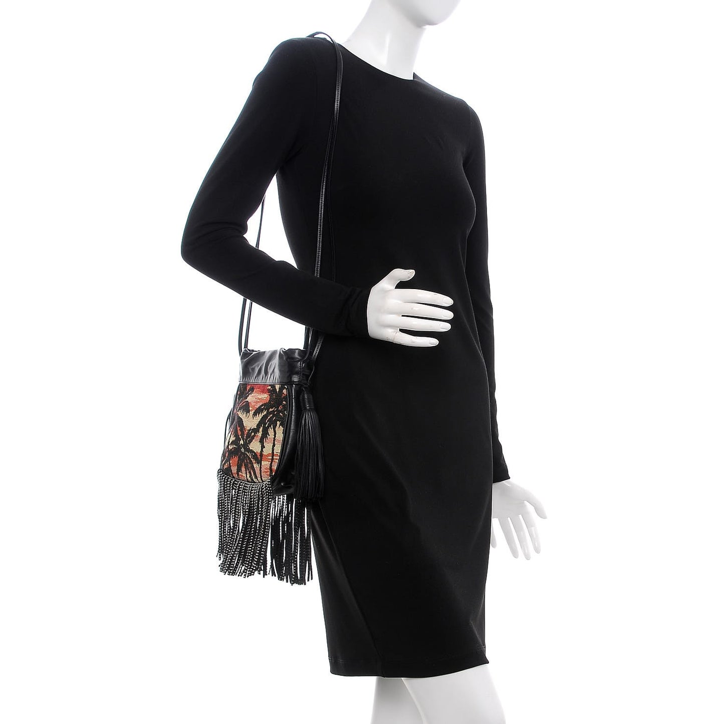 Jacquard Leather Small Fringed Sunset Helena Bucket Bag