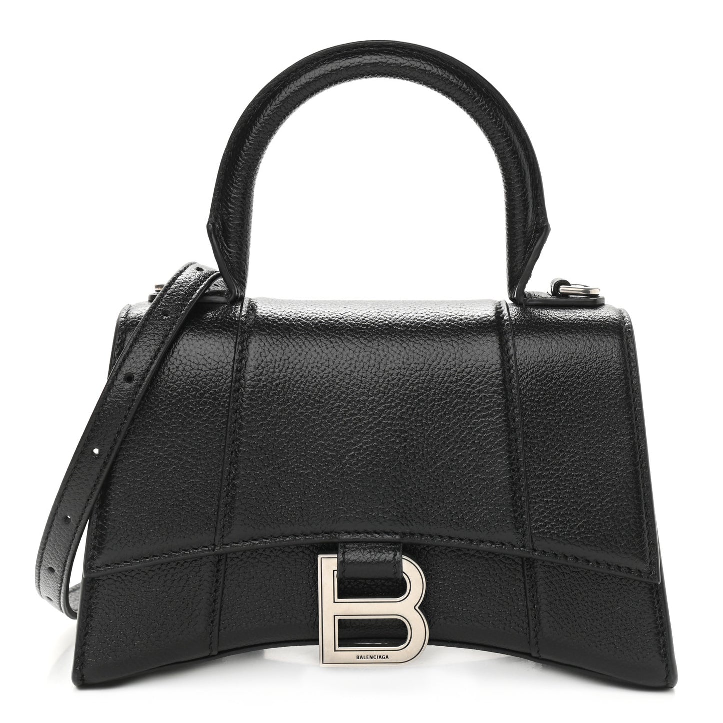 Grained Calfskin Hourglass Top Handle Bag XS Black