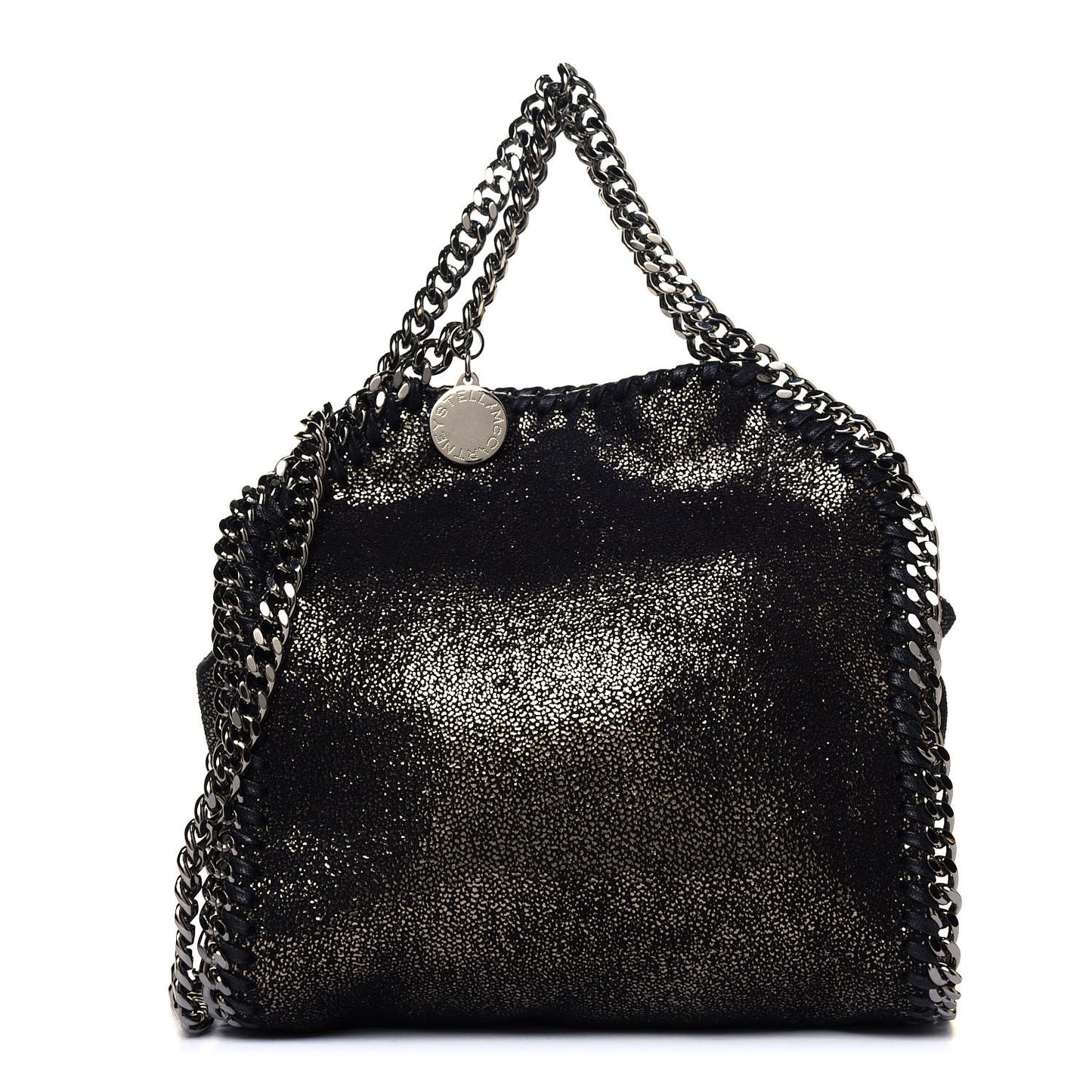 Chamois Shiny Dotted Mini Falabella Fold Over Tote Ruthenium