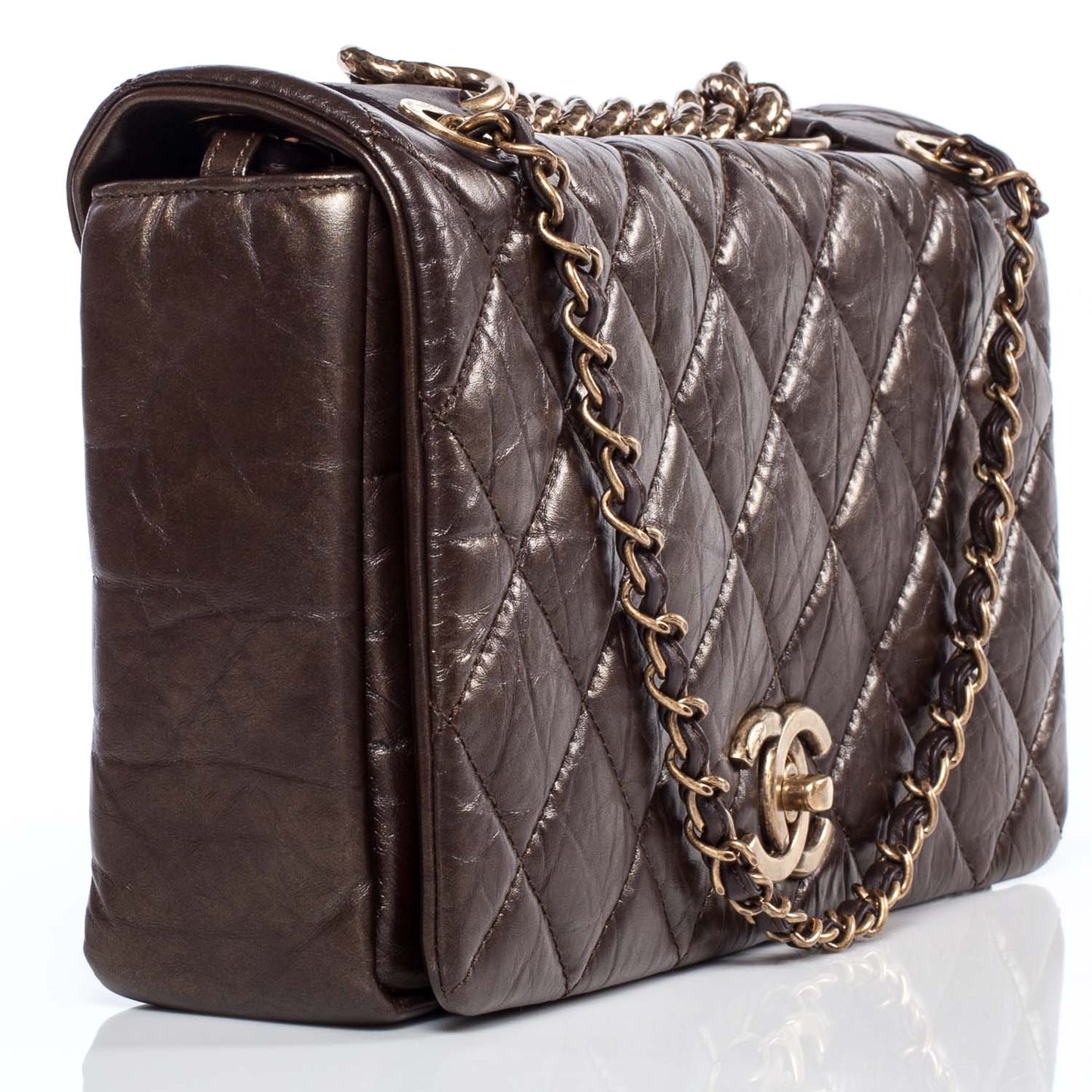Quilted Medium Pondichery Flap Marron Fonce