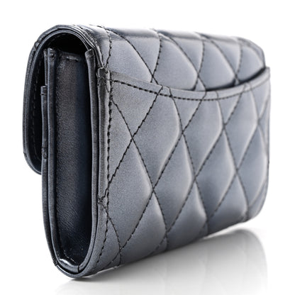 Chanel Metallic Lambskin Quilted Flap Card Holder Wallet Dark Blue 3 of 9