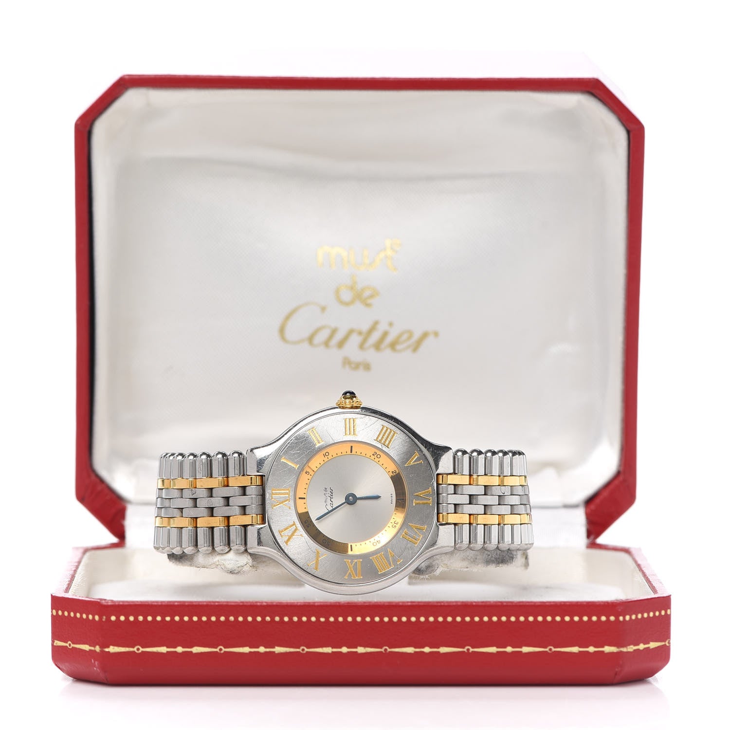Cartier Stainless Steel 18K Yellow Gold 31mm Must De 21 Bullet Link Quartz Watch 5 of 5