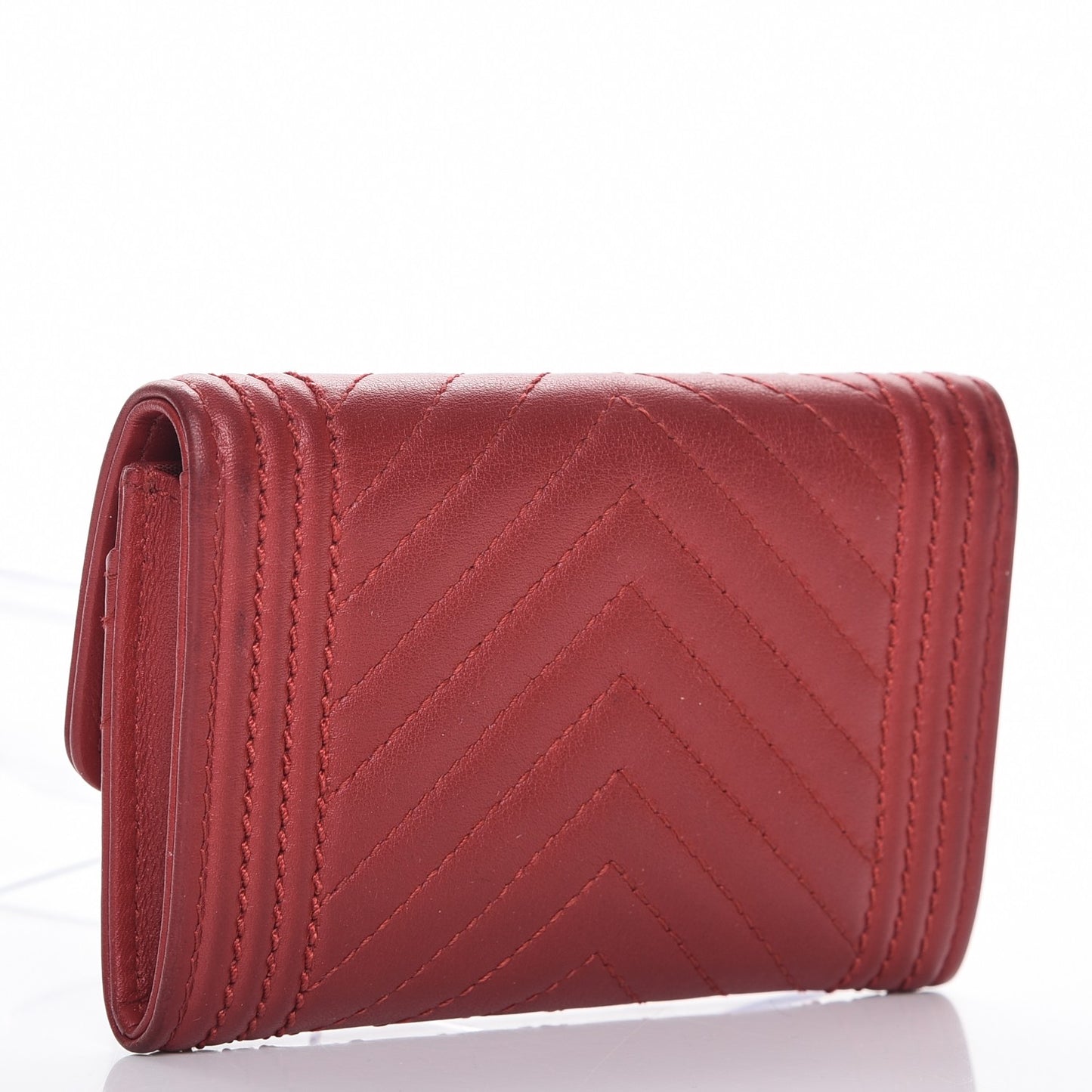 Calfskin Chevron Quilted Boy Card Holder Wallet Red