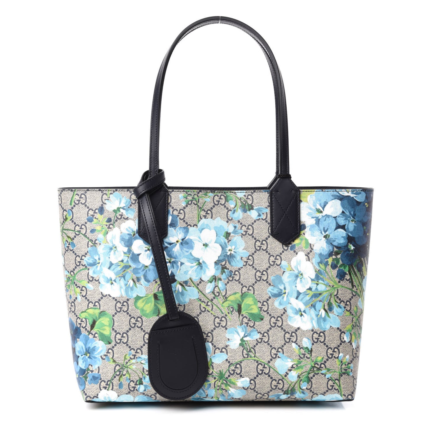 GG Supreme Monogram Blooms Small Reversible Tote Beige Blue Navy